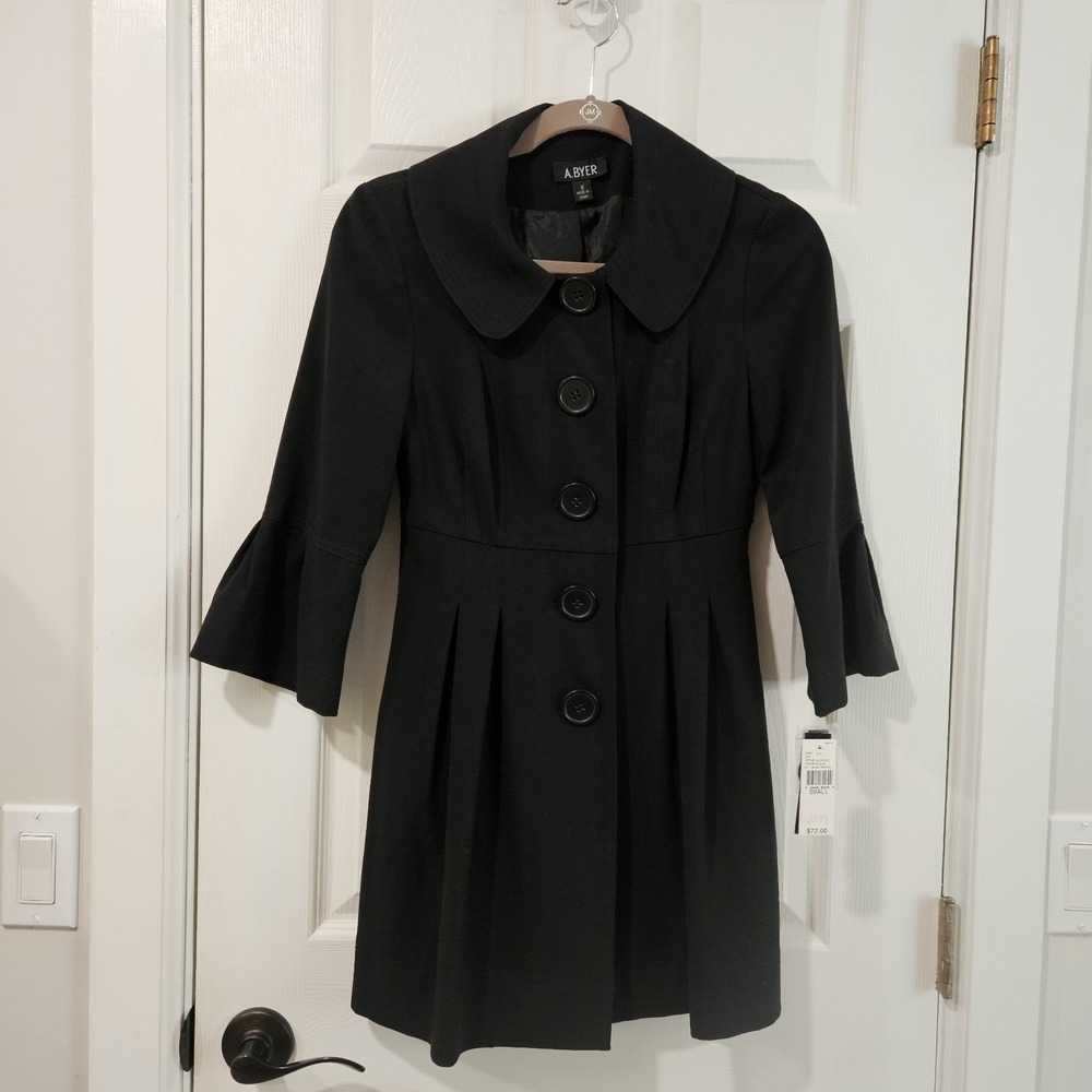 NWT A Byer Stretch Black Mid-length Jacket Size Small